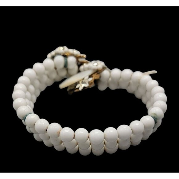 MOP Milk Bead Wrap Bracelet Multistrand Open End Mother of Pearl Disk Ends 7" - Picture 8 of 16